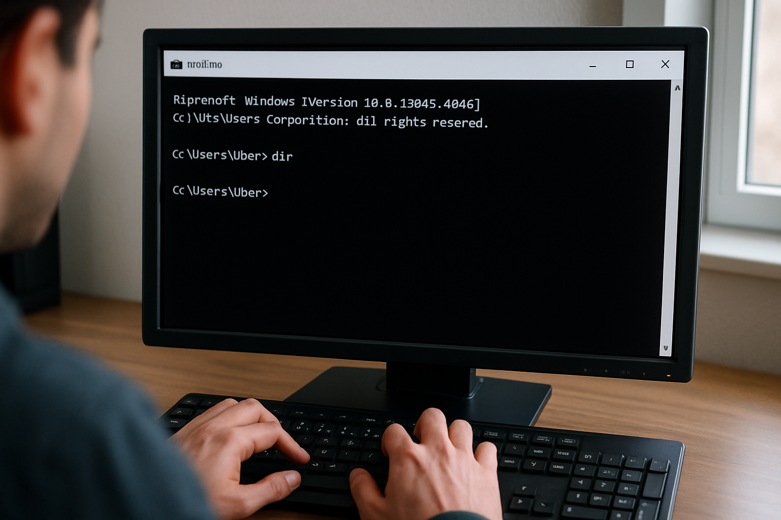A person typing on a cmd prompt on a windows pc - TechnicallyBroken.com